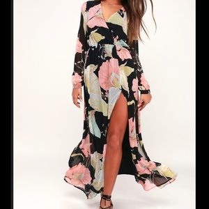 Wonderous water lilies black floral print maxi